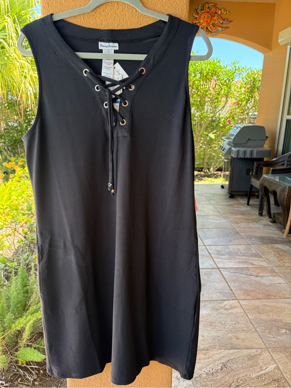 🌴Tommy Bahama🌴 Jet Black Lace-Up Knit Beach Dress Cover up  XL NWT